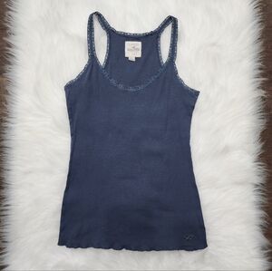 VTG Hollister Navy Lace Trim Cami Tank Top Y2K Coquette Bella Swan M